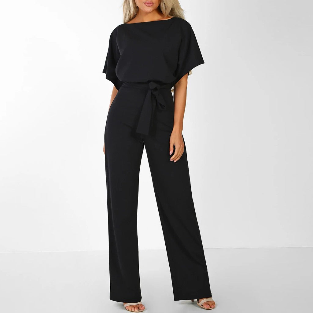 Weitbeiniger Damenoverall Mit Gürtel Und Kurzen Ärmeln – Eleganter Stil Für Jeden Anlass 3