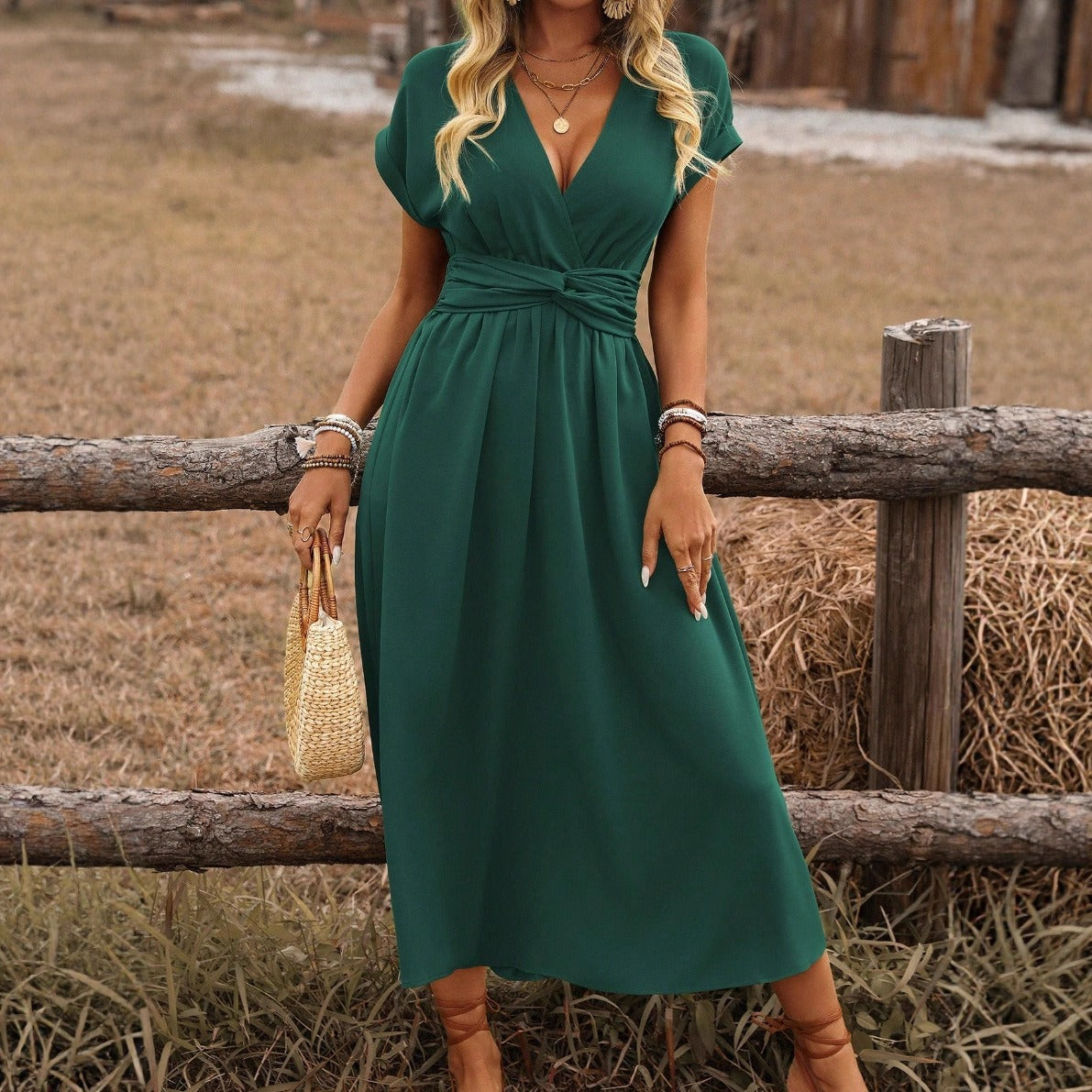 HEATHER | Elegantes V-Ausschnitt Lang Boho Kleid