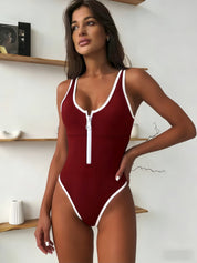 Dambaddräkt med dragkedja och figurnära passform för aktiv strandlook
